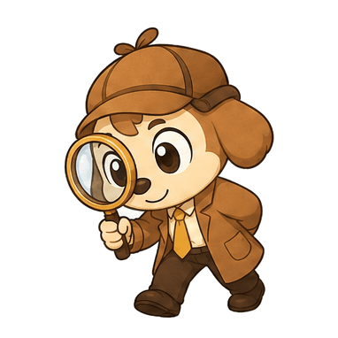 Gochi investigating with a magnifying glass